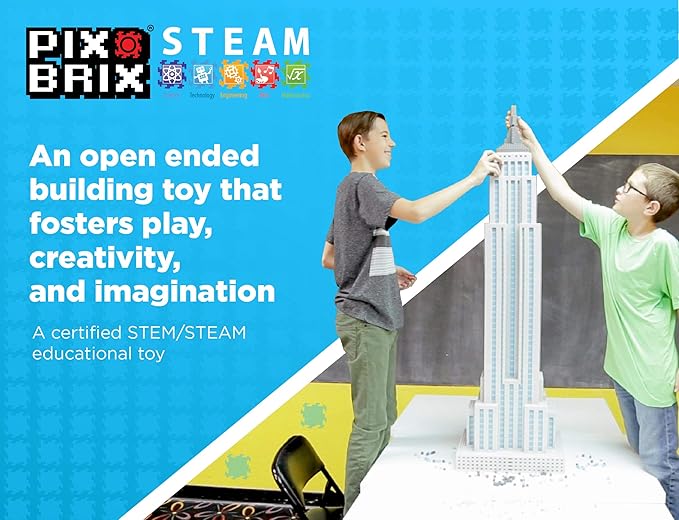 Pix Brix Pixel Art kit Puzzle Bricks – 6,000 Piece Pixel Art Container, 12 Color Light Palette – Interlocking Building Bricks, Create 2D and 3D Builds Without Water or Glue – Stem Toys, Ages 6 Plus