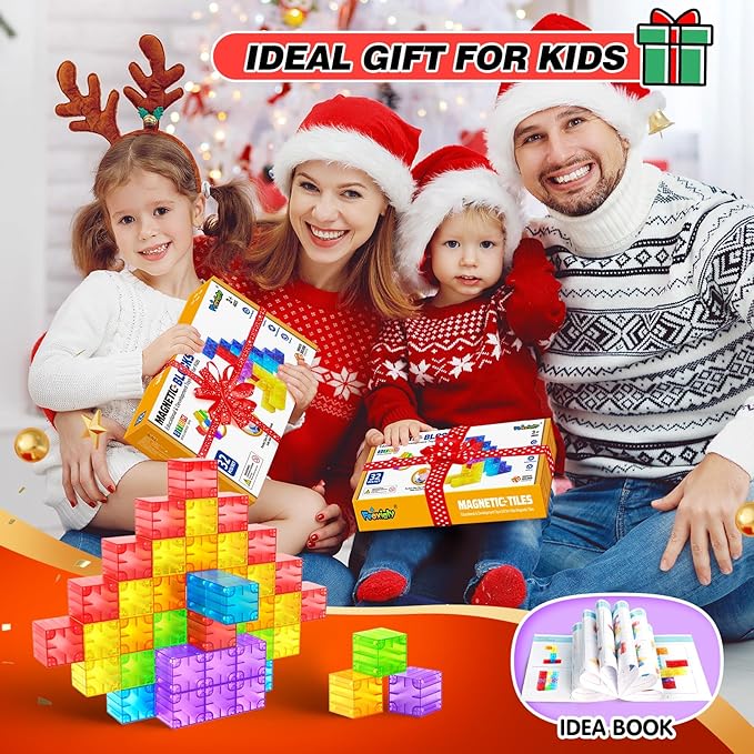 Magnetic Blocks - 52pcs Translucent Magnetic Cubes, Digit Building Blocks Magnet Toys for Kids, Rainbow STEM Creativity Toys 3+ Year Old Boys & Girls Toddlers Kids Christmas Birthday Gifts
