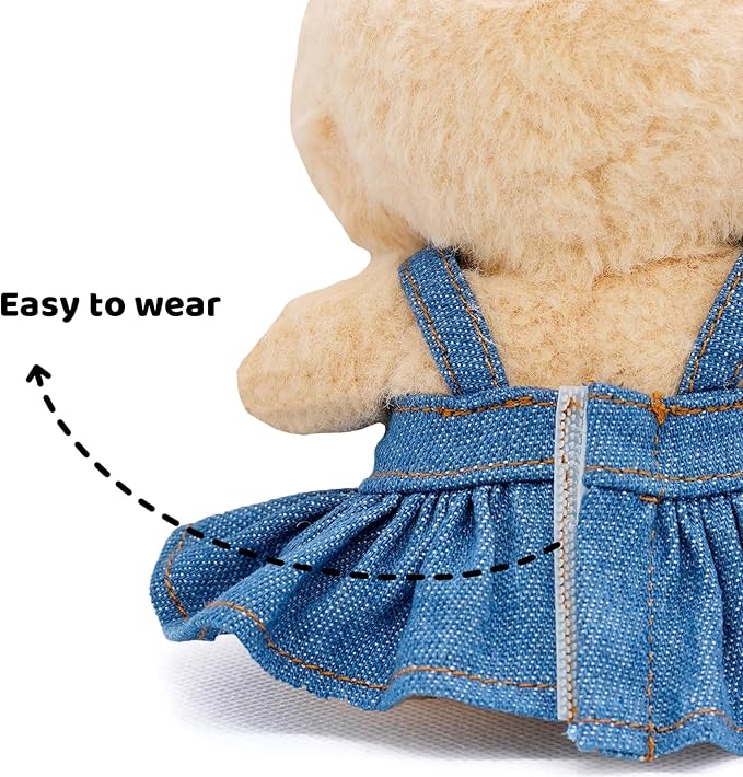Doll Clothes for 17cm Dolls Cute Style Premium Handmade Outfit 3 Piece Set Including a Denim Bow, Dress and Bag - Dolls Clothes Accessories for Play & Display - No Doll (Blue)