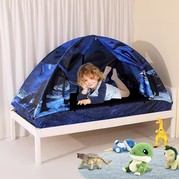Kid Bed Tent -Twin Play Tent Baby Toddlers Dream Playhouse for Bedroom Decor Indoor Games Twin Size Bed Canopy by CRAWLBO(Dinosaurs)