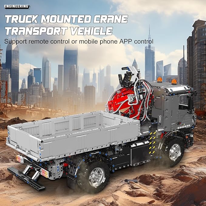 Mould King 19016 Truck Mounted Crane Building Set, APP/Remote Engineering Truck Construction Kit, City Mobile Crane Model Sets to Build for Age 14+/Adults Collections Enthusiasts (3767+ Pieces)