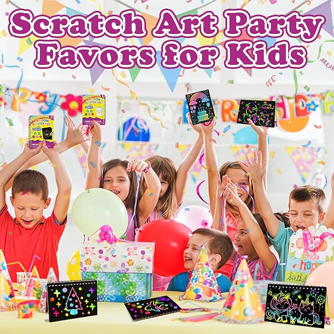 HXDOGSP Scratch Art for Kids: 24 Pack Rainbow Scratch Paper Party Favors - Art Crafts Notebook Suitable for Birthday Gifts/School Crafts Kit/Classroom Prizes for Girls and Boys Aged 4-12
