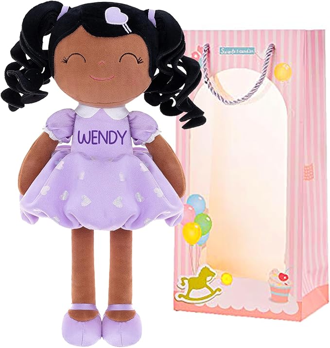 Gloveleya Personalized Curly Doll with Your Name - Cute Custom Tanned Purple Soft Plush Doll for Girls Plush Doll Customized Gifts