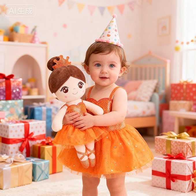 Gloveleya Baby Girl Gifts Dolls Soft Plush Toy Ballet Girl Doll Orange 14 Inches with Gift Box…