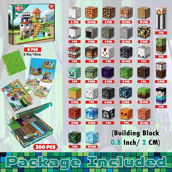 200PCS Magnetic Blocks - Magnet Blocks with 6 Baseplate,Magnetic Building Blocks for Kid Ages 3 4 5 6 7 8, Stacking Magnets for 3-8 Kids, Birthday Gifts for 3-10 Year Old Boys Girls, STEM Learning Toy