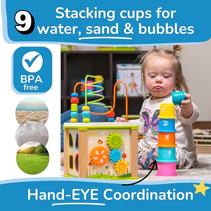 Wooden Kids Baby Activity Cube - Boys Gift Set | One 1, 2 Year Old Boy Gifts Toys | Developmental Toddler Educational Learning Boy Toys 12-18 Months | Bead Maze, First Birthday Gift