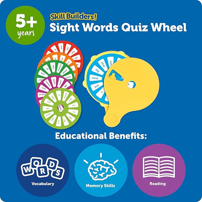 Learning Resources Skill Builders! Sight Words Quiz Wheel, Reading Games, Sight Words Flash Cards Kindergarten, Learning Activities, Ages 5+, 16 Pieces