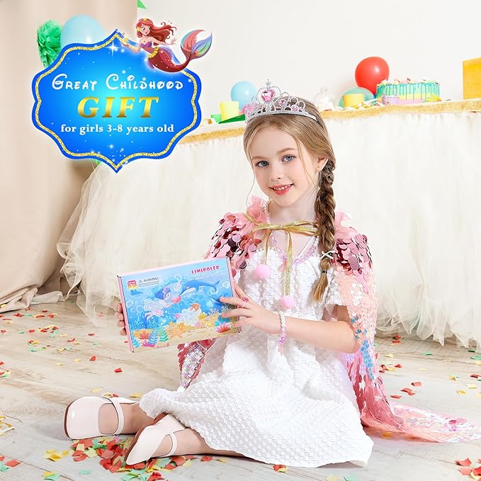 Princess Dress Up Toys Mermaid Dress Up Cape Kit 9 Pcs Gift Set for Little Girls 3-8 Years Old