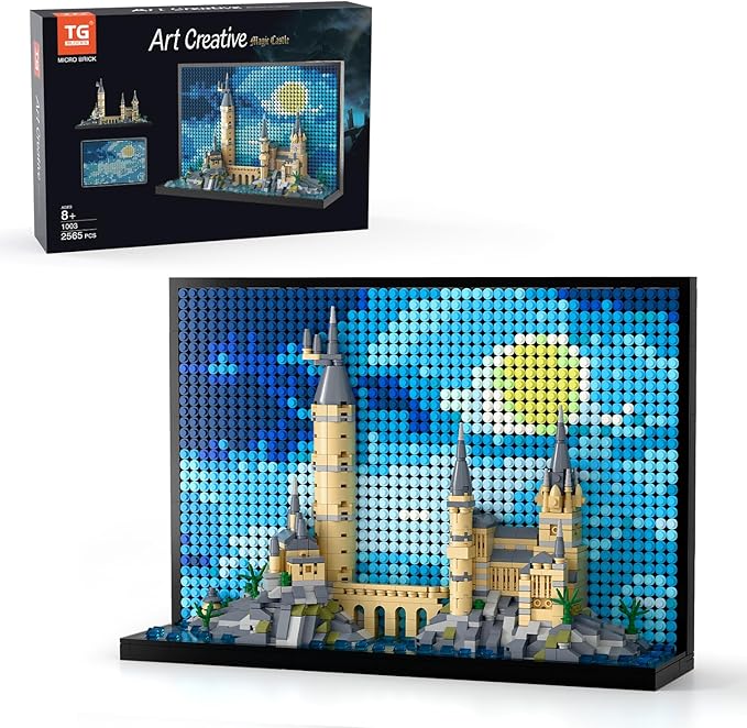 Micro Brick Magic Castle Building Set: 3D Wall Art | 2-in-1 Home Decor Model | Creative Castle & Painting Display | DIY Gift Idea Building Toy for Teens Ages 8+ Kids, Adults
