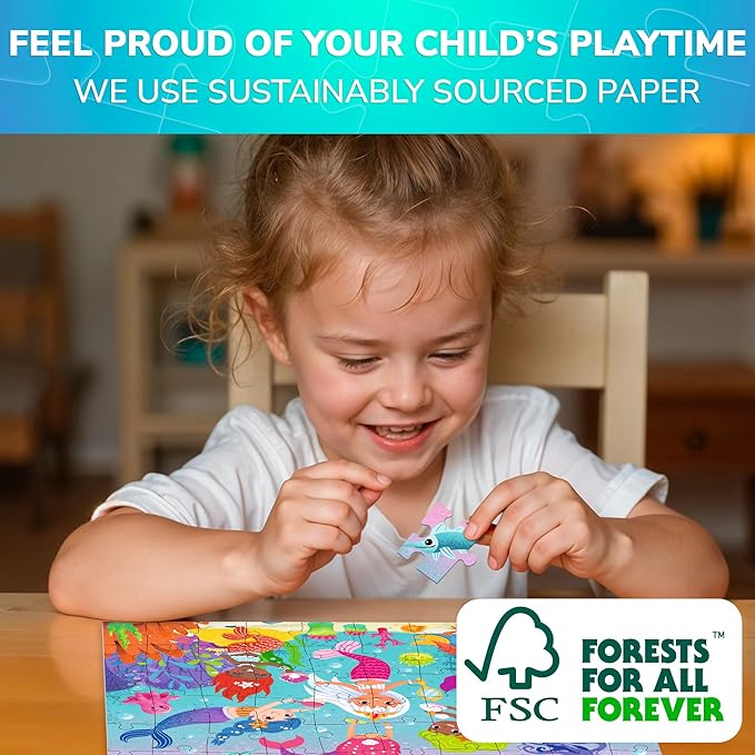QUOKKA Puzzles for Kids Ages 4-6 – 60 Piece Jigsaw Puzzles for Toddlers Ages 3-5 with Mermaid – Quiet Time Toys for Preschoolers 2-4 – FSC Certified Educational Learning Game for Boys and Girls