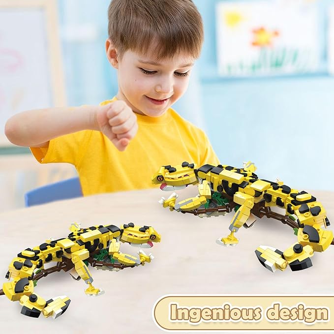 370 PCS Micro Brick Leopard Gecko Building Sets,Reptile Lizard Building Kit, Animals Botanical Collection Model for Adult Toys,Home Decor and Office Art Creative Gift,for Teens Ages 6+ Kids