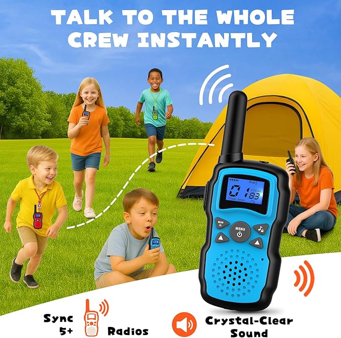 Wishouse Walkie Talkies for Kids Adults Long Range,Xmas Birthday Gift for 3 4 5 6 7 8 9 10 Year Old Boys Girls,Hiking Camping Gear Toys with Lamp,Lanyards,VOX,Easy to Use,4 Pack(No Battery No Charger)