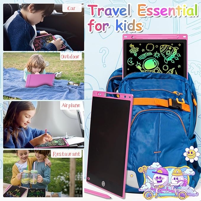 10 Inch LCD Writing Tablet - Colorful Electronic Drawing Pad & Doodle Board for Kids Ages 3-8, Erasable Educational Toy, Birthday and Christmas Gift for Girls and Boys (Pink)