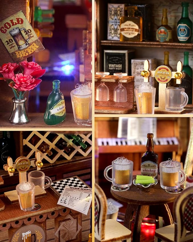 Miniature House Kit – Vanchy Tavern, DIY Wooden Dollhouse for Adults with LED & Furniture, Tiny House for Teens Families Friends