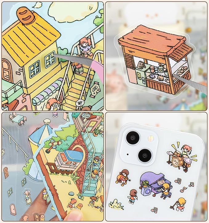 DIY 3D House Stickers, 4 Sets Fun DIY Stickers Scene Make Your Own Mini House Cute Cartoon Animal Scene Stickers for Kids Adult Sticker Art Relief Stress Pass The Time