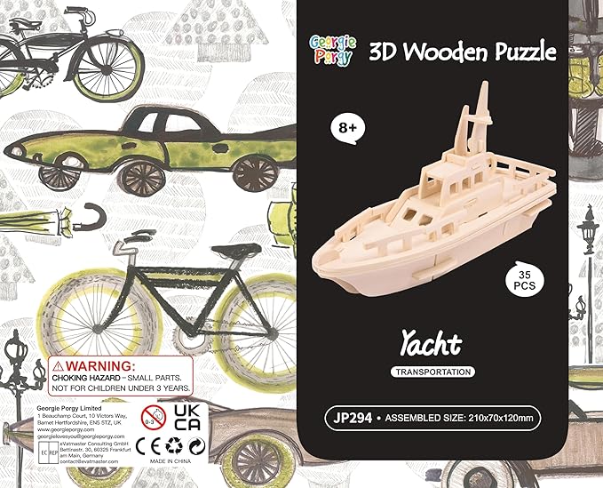 Georgie Porgy 3D Wooden Puzzles for Kids Toys Construction Woodcraft Kits DIY Model Puzzle Kits Birthday Gifts Pack of 2 (Civil Airplane Yacht)