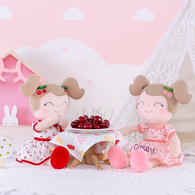 Gloveleya Personalized Doll with Your Name - Cute Red Cherry Color Custom Soft Plush Doll for Girls Plush Doll Customized Gifts - Muñecas de Trapo Personalizadas para Niñas