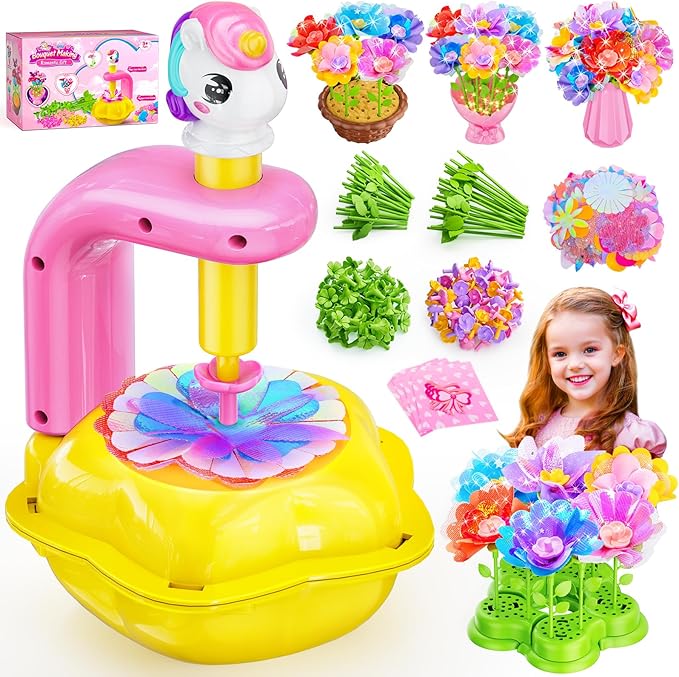 DIY Arts and Crafts for Kids Flower Toys with Lighted vase, Upgraded Unicornous Design Fabric Bouquet Craft Kits for Kids Toys for Toddler Girls Christmas Birthday Gifts for 3 5 6 7 8 10 12+ Year Old