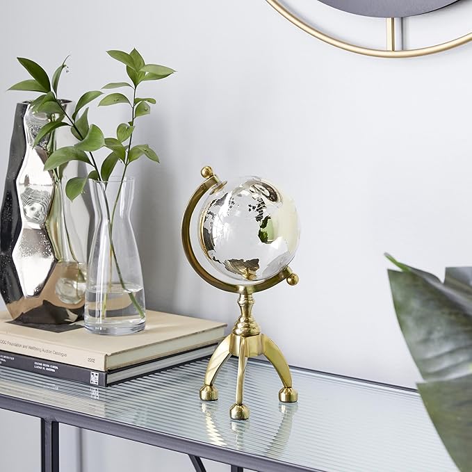Deco 79 Aluminum Globe with Tripod Base, 5" x 5" x 13", Gold