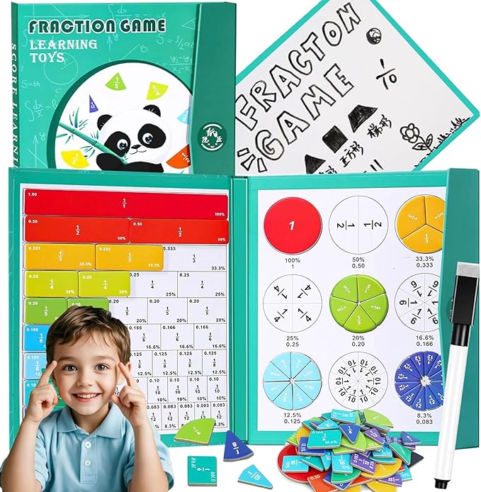 2026 New Magnetic Fraction Demonstration Book for Kids, 102 Pcs Magnetic Fraction Tiles & Fraction Circles, Educational Puzzle Math Fraction Manipulatives Disc Set for Early Math Skills (E)