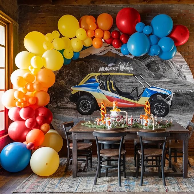 Monster Truck Balloons, 12 Inch Red Yellow Blue Orange Balloons Colorful Truck Theme Printed Latex Balloon Bouquet for Monster Truck Party Baby Shower Wedding Birthday Party Supplies