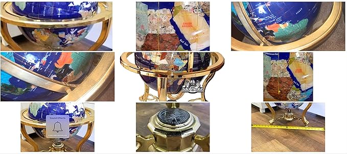 Unique Art 21-Inch Tall Blue Lapis Ocean Table Top Gemstone World Globe with Gold Tripod