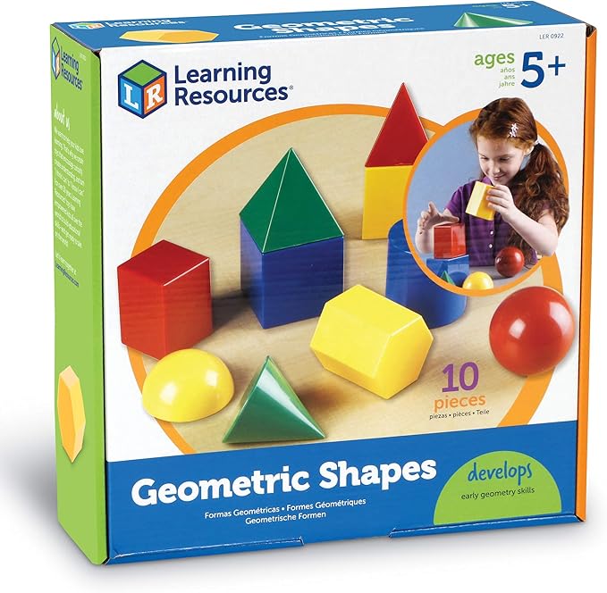 Learning Resources Large Geometric Shapes - 10 Pieces, Ages 5+ Learning Shapes, Geometric Solids, Kids Math Toys, Geometry for Kids