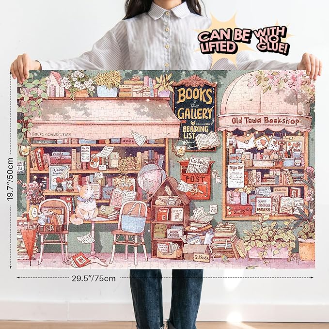 MOMIBOOK Puzzles for Adults 1000 Pieces Jigsaw Puzzles of Flowers in Pages, Painting Image Bookstore Bookshop Difficult Challenging Hard Impossible Puzzle Unique Funny Party Christmas Birthday Gifts