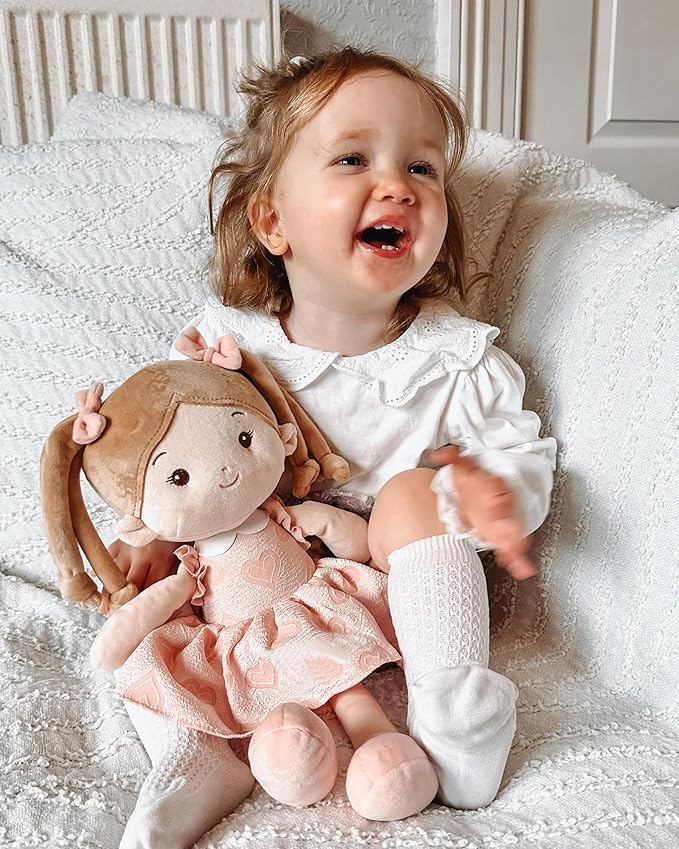 LeyaDoll Soft Baby Doll Toys (16''), My First Baby Rag Doll for 1 Year-Old Girl Birthday Gift, Christmas Plush Toys Gift for Toddler Kids Infants -Sweetheart Girl