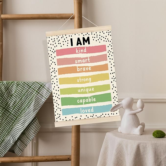 Koesus Inspirational Classroom Wall Art Poster Hanger Frame 12x16 Inch Set of 3, Motivational Canvas Pictures Prints Framed Wall Decor for Classroom Kids Room Playroom, Positive Affirmations for Kids