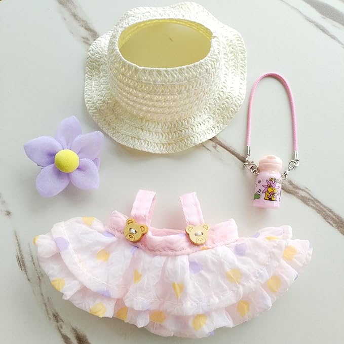 15cm & 17cm Doll Clothes Outfits Set - Premium Dress Up Bundle with Exquisite Accessories | Soft Fabric Fashion Doll Costume for 15-17cm Dolls (Pink Skirt-4)