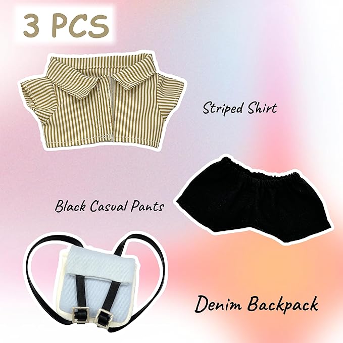 17cm Doll Clothes, Outfits Set for 17cm Doll, 3 Piece Set Backpack Clothing, Casual Adorable Dolls Clothes Accessories (No Doll)