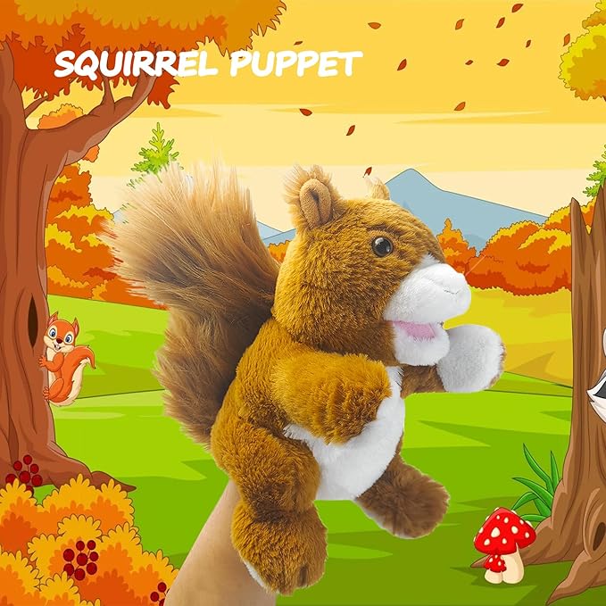 Hand Puppets,10" Squirrel Hand Puppet for Kids,Hand Puppets for Toddlers 1-3 and Kids with Movable Mouth,Sloth Stuffed Animal Plush Puppets Toy Gift for Interactive Storytelling (Squirrel)