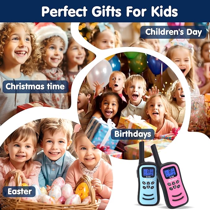 QUOLIX Walkie-talkies for Kids 4 Pack, Rechargeable Kids Walkie-talkies with Long Range, 2 3 4 5 Year Old Boys Girls Birthday Gift & Toys for Xmas