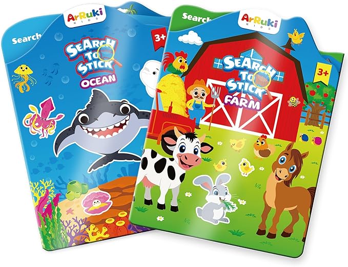 Reusable Jelly Sticker Books for Toddlers, 3D Waterproof Sticker Books, Travel Toys Activity Crafts Gifts for Kids, Farm Animals, Ocean Wrold