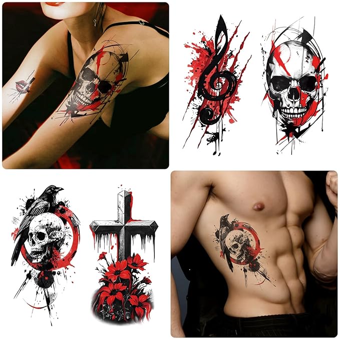 77 Sheets Trash Polka Temporary Tattoo for Women Men, 17 Sheets Half Arm Black Red Skull Wolf Cat Fake Tattoos, 60 Sheets Flower Owl Tiger Tiny for Adult Kids Body Tattoos Stickers Realistic