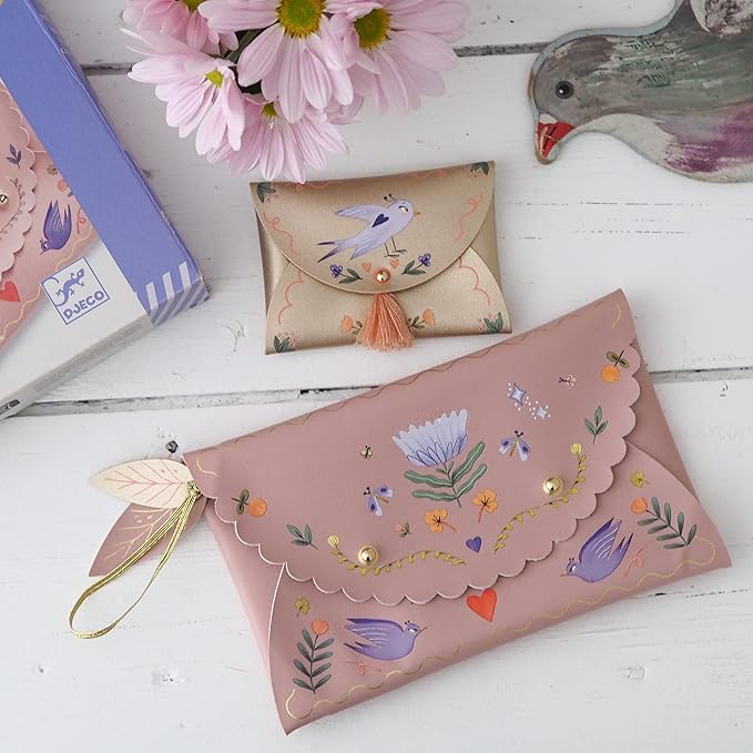 DJECO DIY Sweet Fashionista Pouches - Craft Your Own Fashion Purse - Arts & Crafts for Little Ones - Fun & Creative for Family & Friends, Trendy Fashion, Cute Purse, Creative Kit for Children 6+ Years