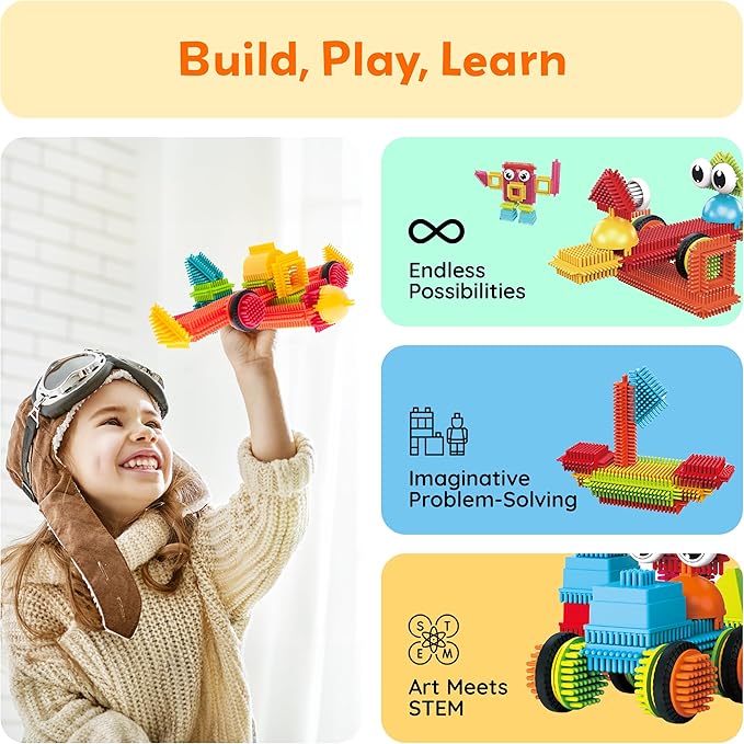 PicassoTiles Toys 112 Piece Hedgehog Blocks STEM Building Tiles Set Construction Learning Toy Stacking Interlock Block, Creativity Beyond Imagination, Inspirational, Recreational, Educational PTB112