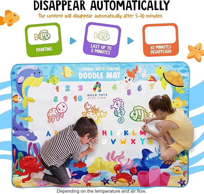 Water Doodle Mat -Large 48x36 inches - New Released! No Mess Drawing & Writing with Magic Color Pen. Educational Toy for Boys/Girls Ages 3 to 12, Learning The Alphabet, Numbers/Shapes. Kids Gift Toy!