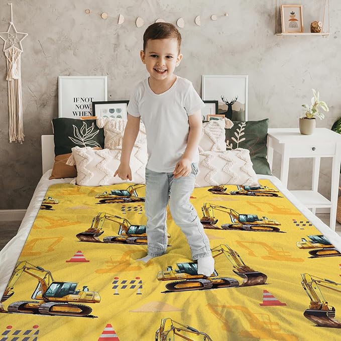 Kids Blanket Excavator Throw Blankets for Kids Adults, 30x40 Inches Cozy Soft Cute Digger Decor Throw for Sofa Couch Bedroom Office