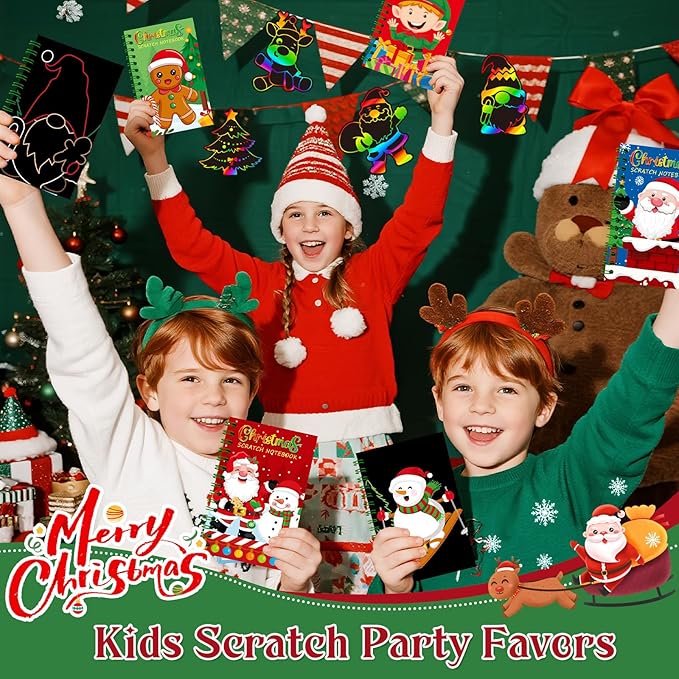 24 Pack Christmas Scratch Art Party Favors for Kids - Rainbow Scratch Paper with Christmas Scratch Off Cards Easter Birthday Goodie Bags Stuffers - Winter Holiday Gifts DIY Classroom Prizes