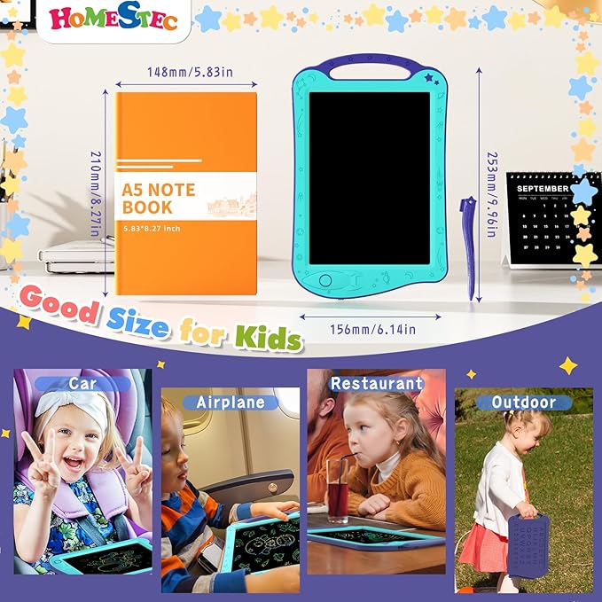 [ClimatePartner Certified] HOMESTEC Astrodraw Drawing Pad, Colorful LCD Writing Tablet for Kids, Doodle Board for Toddlers 3 4 5 6 Years Old, Travel Toy Birthday Gift for Boys Girls (Aqua/Purple)