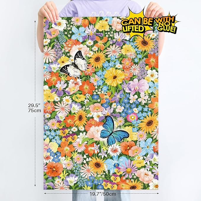MOMIBOOK 1000 Piece Puzzle for Adults Jigsaw Puzzles of Drifting Flowers Butterfly Shadows, Painting Image Difficult Challenging Hard Impossible Puzzle Unique Funny Party Christmas Birthday Gifts