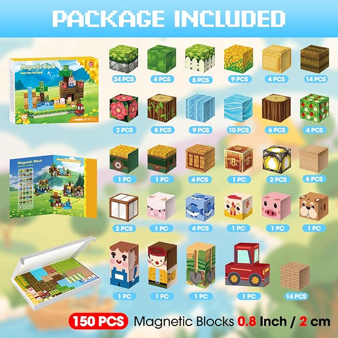 Magnetic Blocks, 150PCS 0.8" Magnetic Building Blocks, Magnet Cubes for Kids, STEM Sensory Toys for Toddlers Boys Girls Ages 3-12 Years Old Christmas Birthday Gifts