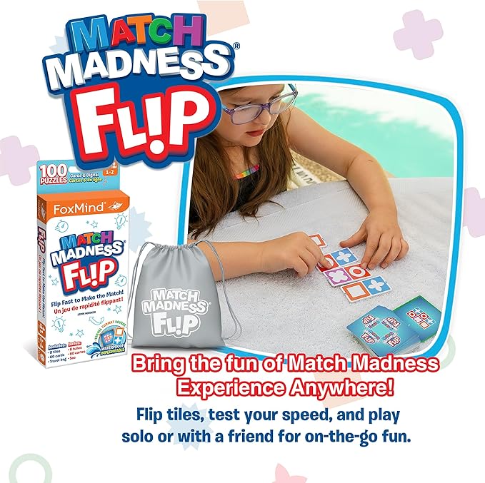 FoxMind Games: Match Madness Flip - Travel Sized Pattern Matching Puzzle Game, Develop Problem Solving-Logic-Fine Motor Skills, Kids 7+, 1-2 Players
