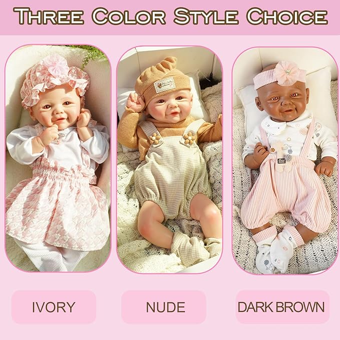 Full Silicone Baby Dolls,16.65 in Silicone Realistic Newborn Baby Doll, Non Vinyl 1:1 Lifelike Reborn Sleeping Dolls (Bella-Maroon)