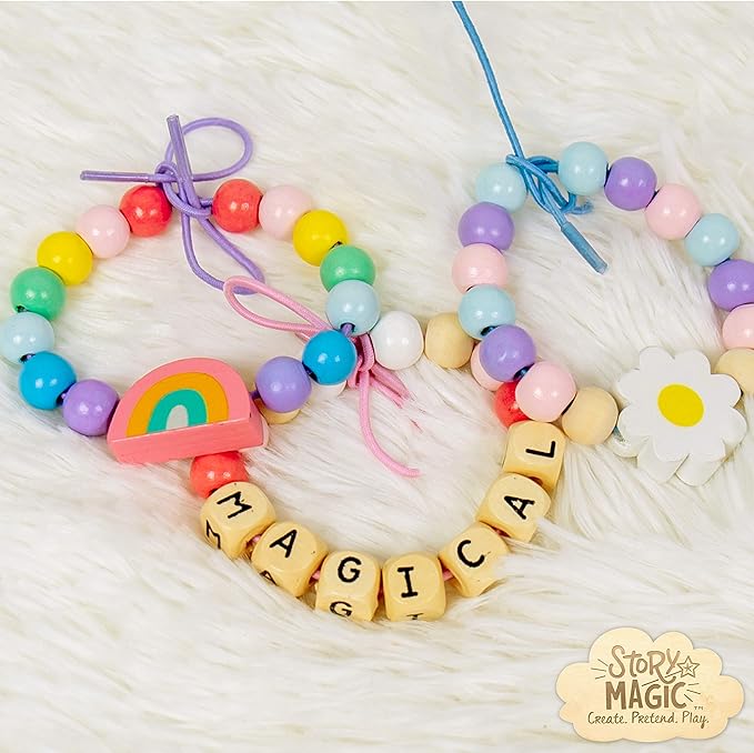 Story Magic Wooden ABC Beads by Horizon Group USA, Premium Wood Jewelry Making Kit, Makes 10+ Pieces of Jewelry, Over 350 Wooden Beads & Charms