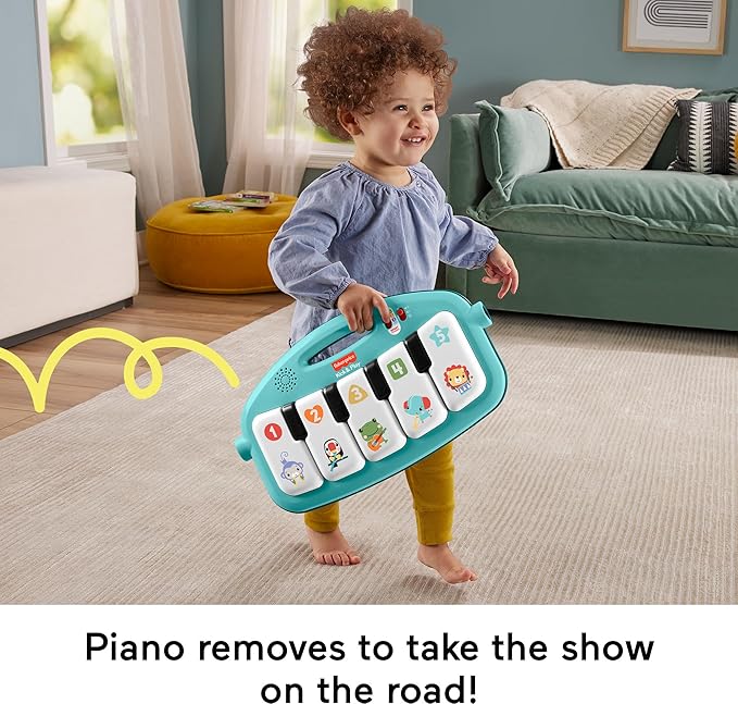 Fisher-Price Baby Musical Toy Set Glow and Grow Kick & Play Piano Gym Blue Playmat with 2 Rattle Maracas for Newborns Ages 0+ Months