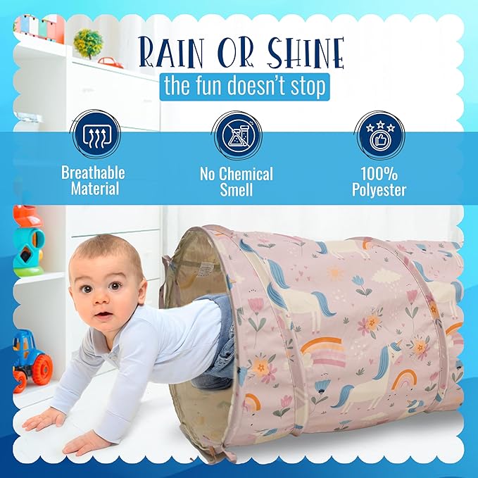 River & Aria Co Baby Play Tunnel - 6ft Indoor & Outdoor Pop Up Play Tunnel for Toddlers 2-6 - Interactive Hide-and-Seek Crawling Tunnels for Children (Unicorn Tunnel)