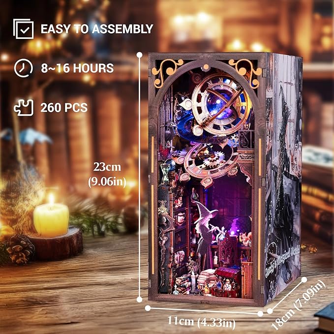 Fairy Nooktales BookNook Kit Miniature - 3D Fantasy Library Wooden DIY buidling Dollhouse with Bookshelf Nook Insert Decor for LED Magic Book Nook Lover